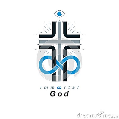 Everlasting God vector creative symbol combined with infinity endless loop and Christian Cross, vector logo or sign Vector Illustration
