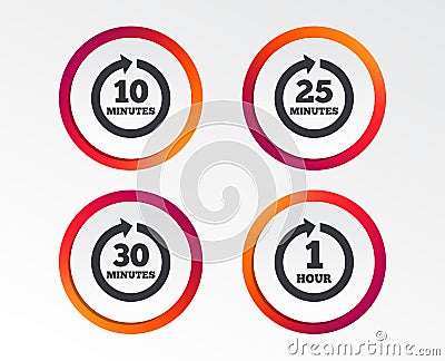 Every few minutes signs. Full rotation arrow. Vector Illustration