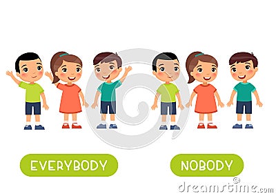 Everybody and nobody antonyms word card vector template. Opposites concept. Vector Illustration