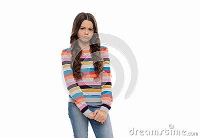 Everyday fashion. Unhappy teen girl isolated on white. Teenage fashion Stock Photo