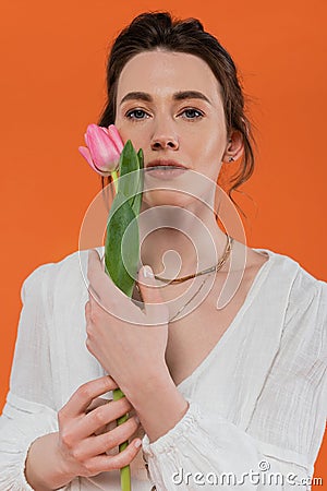 everyday fashion, young woman in white Stock Photo