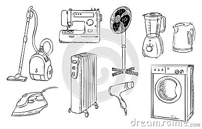 Everyday household appliances set Vector Illustration