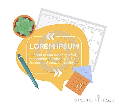 Everyday task management quote textbox with flat object Vector Illustration