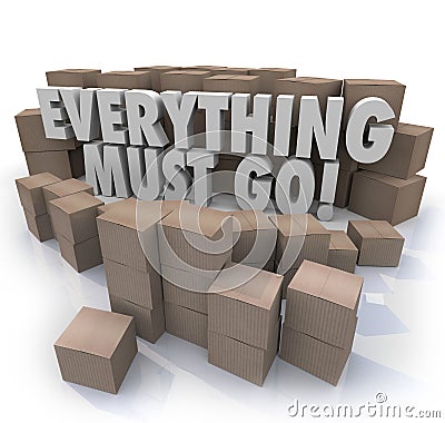 Everything Must Go Boxes Overstock Inventory Store Closing Sale Stock Photo