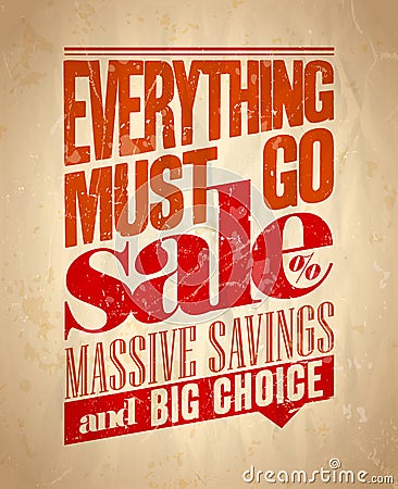 Everything must go sale retro poster. Vector Illustration