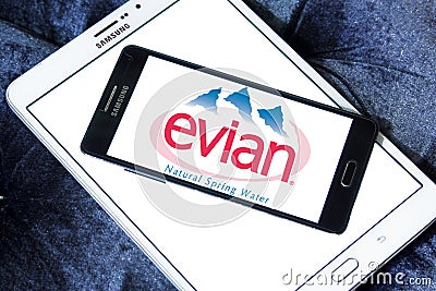 Evian mineral water company logo Editorial Stock Photo