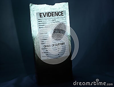 Evidence Collection Lighted Bag With Dark Black Background Stock Photo