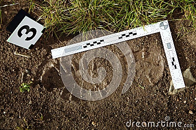 Evidence of footprint on crime scene Stock Photo