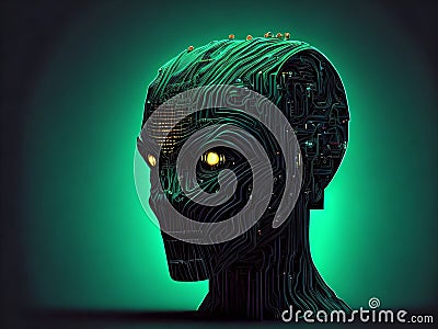 Evil artificial intelligence, humanoid alien robot. Robot with Artificial Intelligence. Created with generative AI tools Stock Photo
