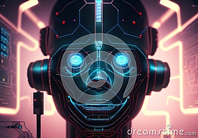Evil artificial intelligence, humanoid alien robot. Robot with Artificial Intelligence. Created with generative AI tools Stock Photo