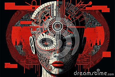 Evil artificial intelligence, robot metallic figure, science fiction. Generative AI Stock Photo