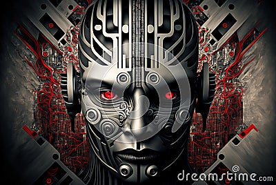 Evil artificial intelligence, robot metallic figure, science fiction. Generative AI Stock Photo