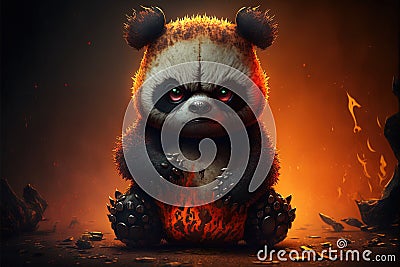 Evil bad panda on fire illustration generative ai Cartoon Illustration