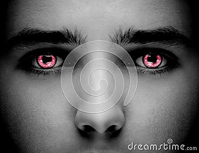 Evil black alien vampire or zombie eyes. Close up shot. Stock Photo