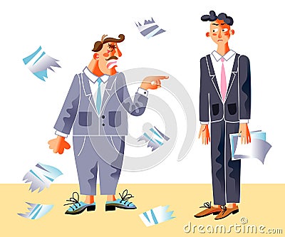 Evil boss shouting on employee workplace conflict Vector Illustration