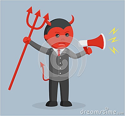 Evil businessman holding a megaphone Vector Illustration