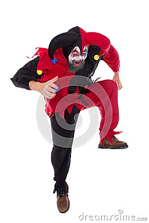 Evil dancing clown, on white, concept Halloween and car Stock Photo