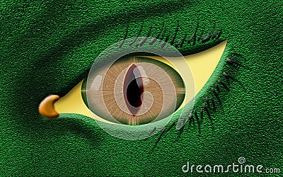 Evil dragon eye with green skin color Stock Photo