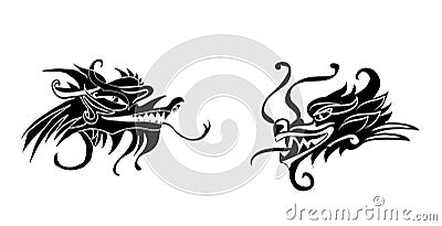 Evil dragon head. Artwork inspired with traditional Chinese and Japanese dragon arts. Vector Illustration