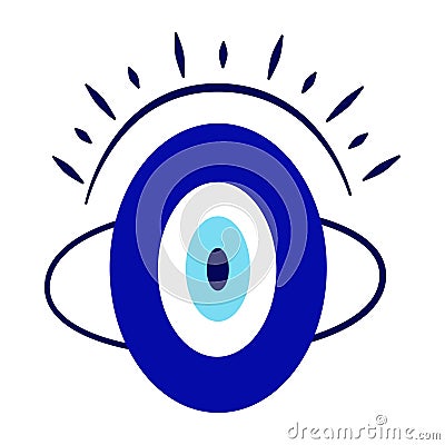 Evil eye greek amulet isolated.Turkish eye with eyelashes and an eyeball in blue for amulet and protection. Vector Vector Illustration