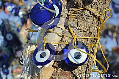 Evil Eye. Traditional glasswork, Turkish evil eye symbol. Bead. blue eye Stock Photo