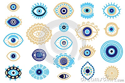 Evil eyes icon set in vector. Nazar talisman Vector Illustration