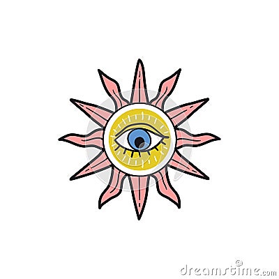 Sun with eye popular amulet illustration. Eye of Providence, sign of protection. Vector Illustration