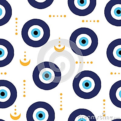 Evil eyes seamless pattern. Abstract hand drawn greek eye talismans, doodle shapes cartoon style. Trendy vector illustration Vector Illustration