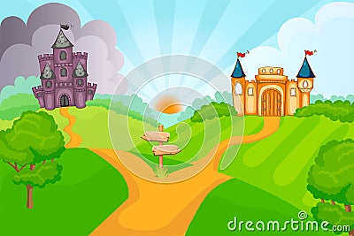 Evil and good fairytale castles Vector Illustration