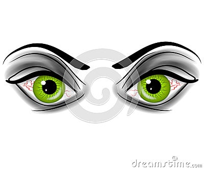 Evil Green Devil Demonic Eyes Cartoon Illustration