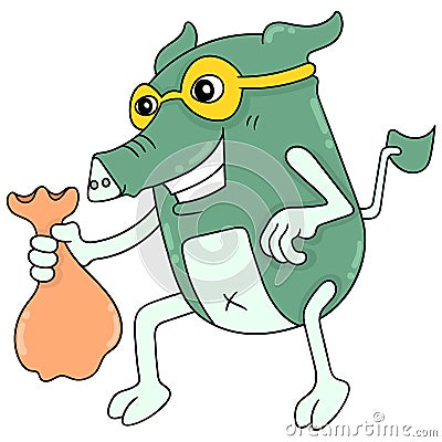 Evil pig beast money thief human wealth, doodle icon image kawaii Vector Illustration