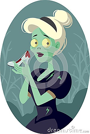 Zombie Cinderella Holding Bloody Shoe Vector Cartoon Illustration Vector Illustration