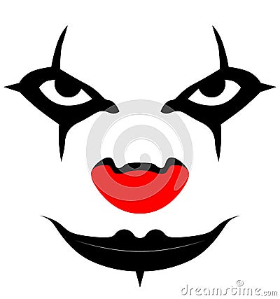 Evil scary smiling clown face / Creepy clown or horror clown smiley face. Scarier Clown mouth, Joker Smile for Halloween. Cartoon Illustration