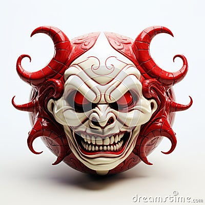 Evil Skull 3d Rendering In Japonism Style - Devilcore Spherical Sculpture Stock Photo