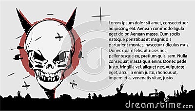 Evil skull. A terrible page of the book. Template for business cards tattoo artist. Gothic style leaflets. Vector Illustration