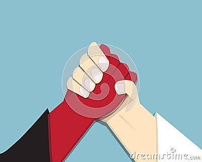 Evil vs God, armwrestling, promise, competition Vector Illustration