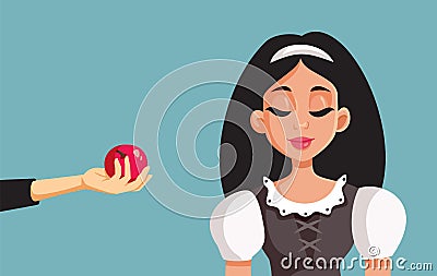 Evil Witch Offering Poisoned Apple to Innocent Girl Vector Cartoon Vector Illustration