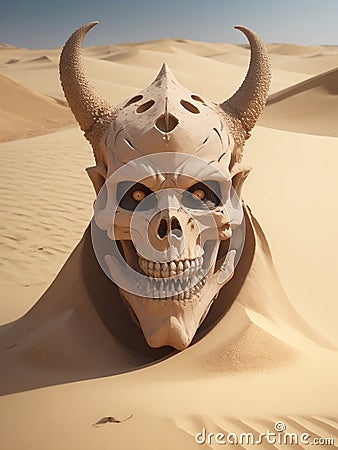 Evill wizard skull made of desert sand Stock Photo