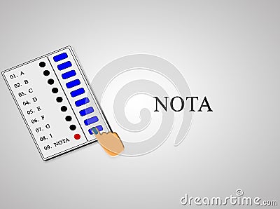 EVM or Electronic Voting Machine concept of hand pressing NOTA or none of the above option in EVM Stock Photo