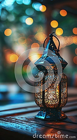 In this evocative image, a radiant Ramadan lantern illuminates the surroundings, symbolizing the holy month's Stock Photo