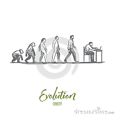 Evolution, businessman, programmer, primitive concept. Hand drawn isolated vector. Vector Illustration