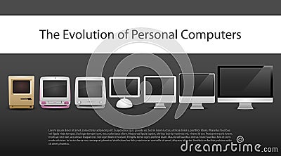 The evolution of computers 7 different types from 20-th century to now monitors included computer new old modern Vector Illustration