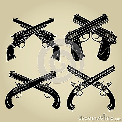 Evolution of Firearms, Crossed Silhouettes Vector Illustration