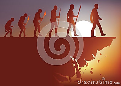 Evolution of the human species until the collapse of the planet and the extinction of humanity. Stock Photo