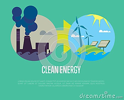 Evolution from industrial pollution to eco energy Vector Illustration