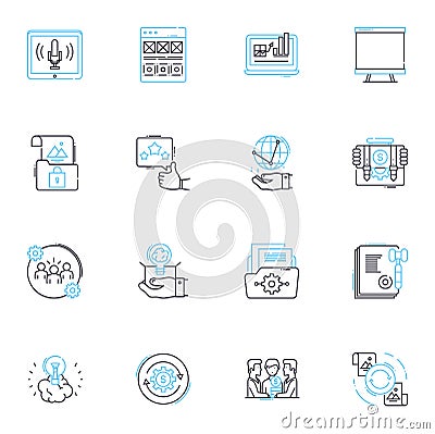 Evolution linear icons set. Adaptation, Mutation, Natural Selection, Genetics, Darwinism, Fossilization, Reproduction Vector Illustration