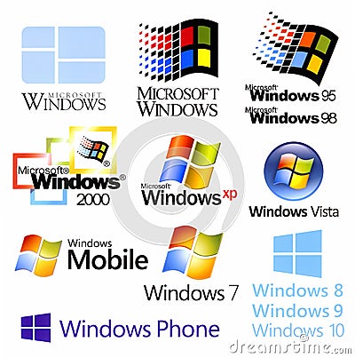 Evolution of Microsoft Windows logotypes Editorial Stock Photo