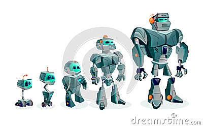 Evolution of robots, technological progress Vector Illustration