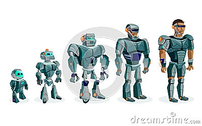 Evolution of robots, technological progress Vector Illustration