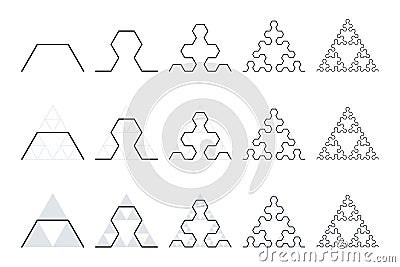 Evolution of a Sierpinski arrowhead, a plane fractal curve Vector Illustration